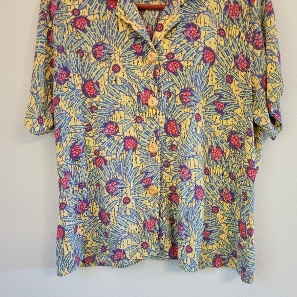 Flax By Jeanne Engelhart Hawaian Print Button Down Shirt Women M Tropical Resort - Picture 5 of 12